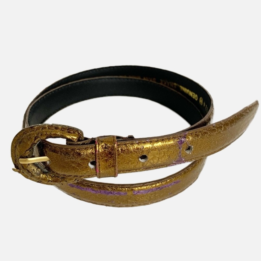 Vintage Leather Shop Genuine Snake Skin Belt with Covered Rounded Belt Buckle